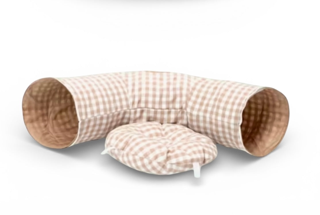 Lit tunnel rond avec coussin – Cachette pliable pour lapins