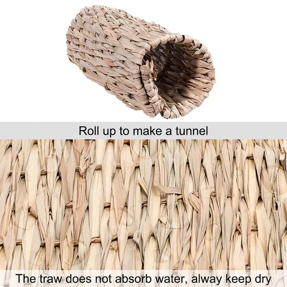 Tapis d'herbe tissée pour lapins – Litière naturelle à mâcher pour petits animaux