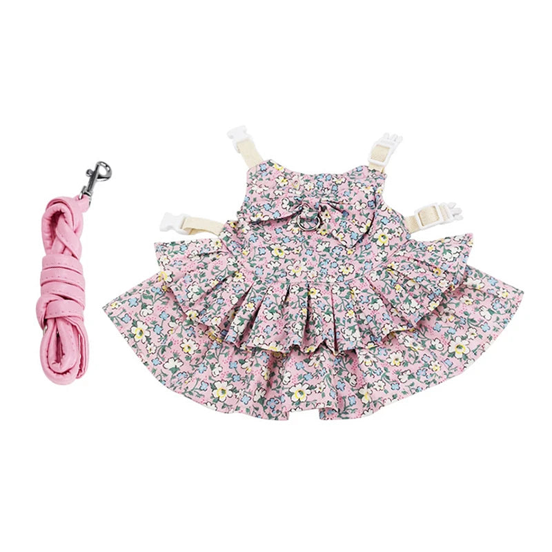Cute Floral Harness Dress with Leash - Adjustable Summer Outfit for Rabbit