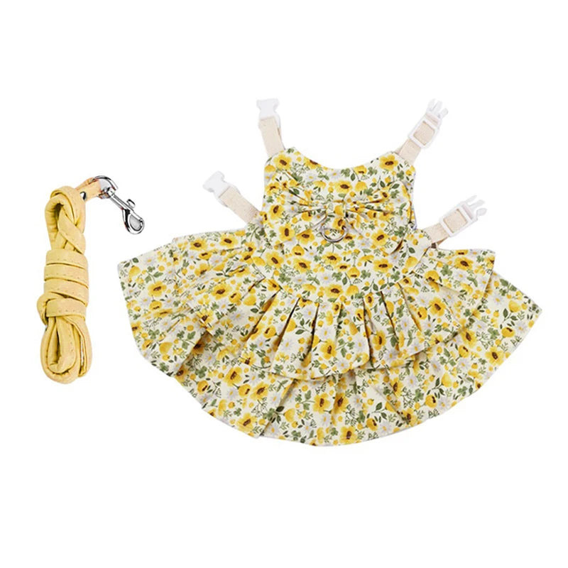 Cute Floral Harness Dress with Leash - Adjustable Summer Outfit for Rabbit
