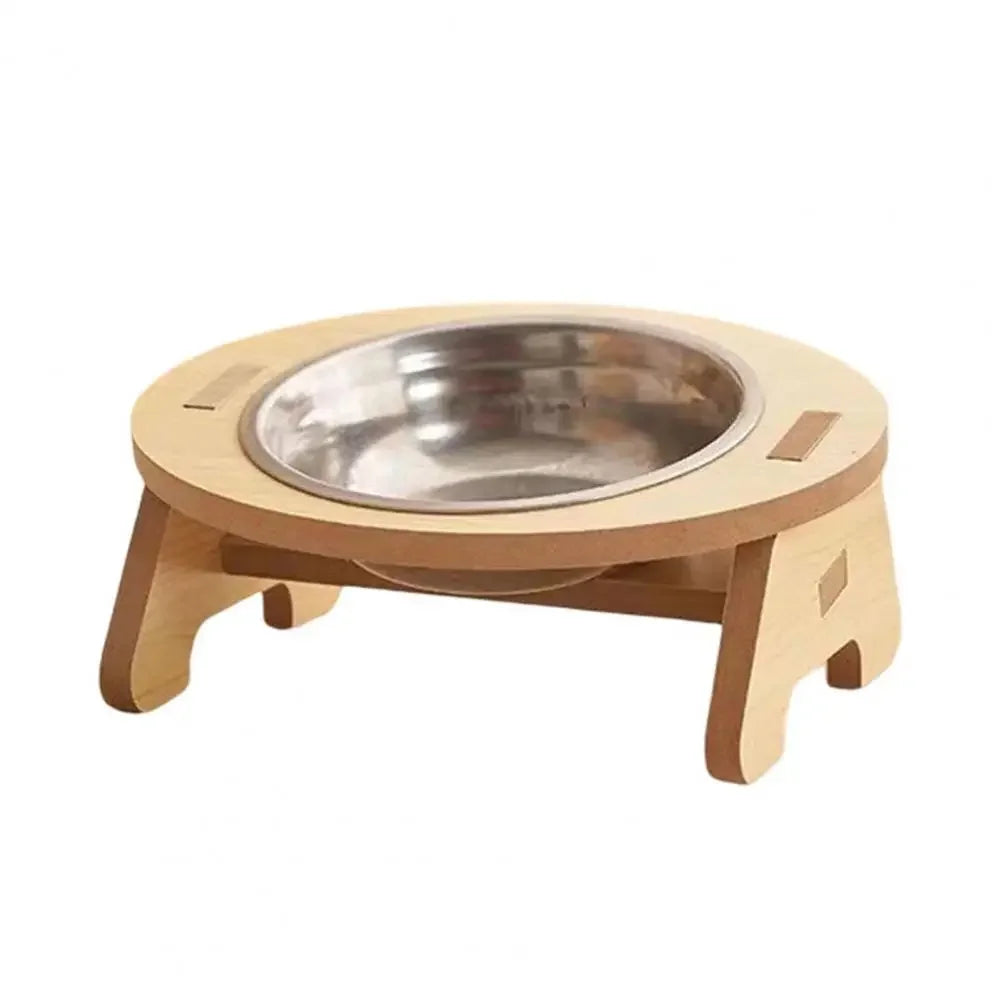 Elevated Rabbit Bowl – Tilted Wood Stand with Stainless Steel Dish