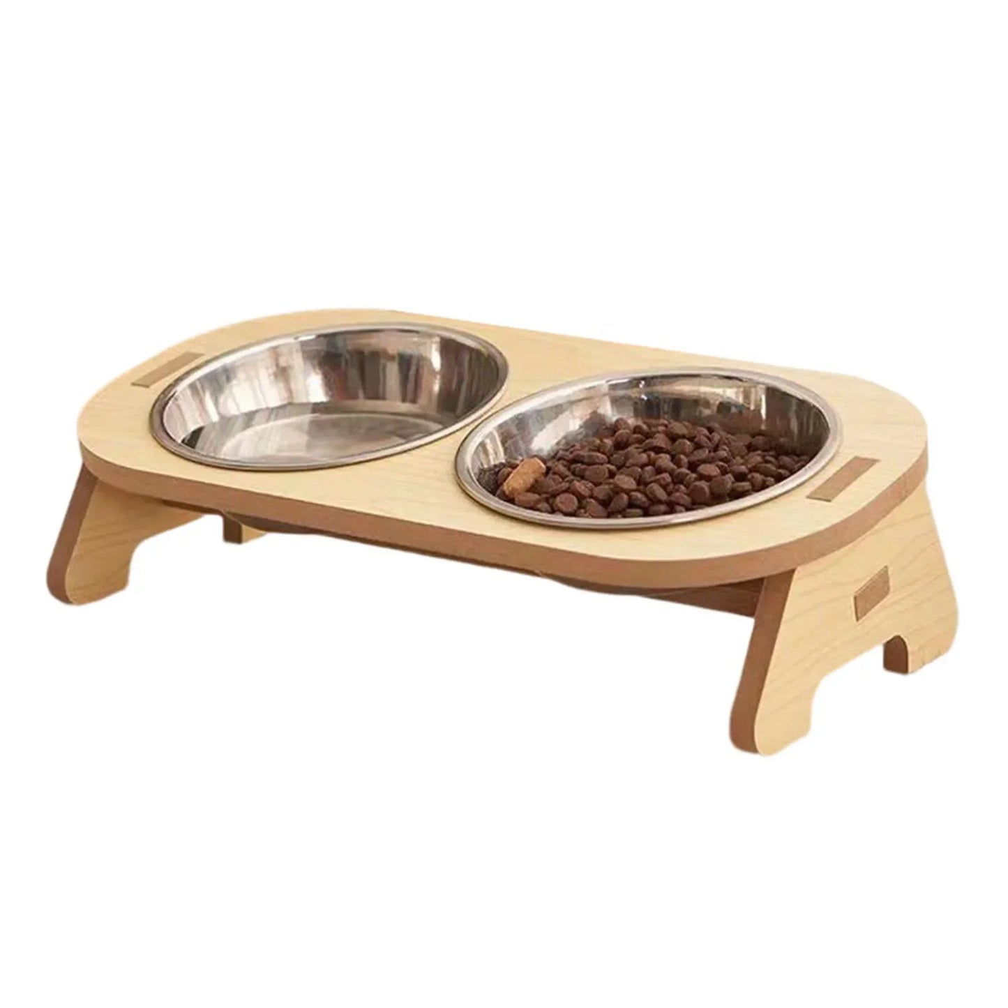 Elevated Rabbit Bowl – Tilted Wood Stand with Stainless Steel Dish