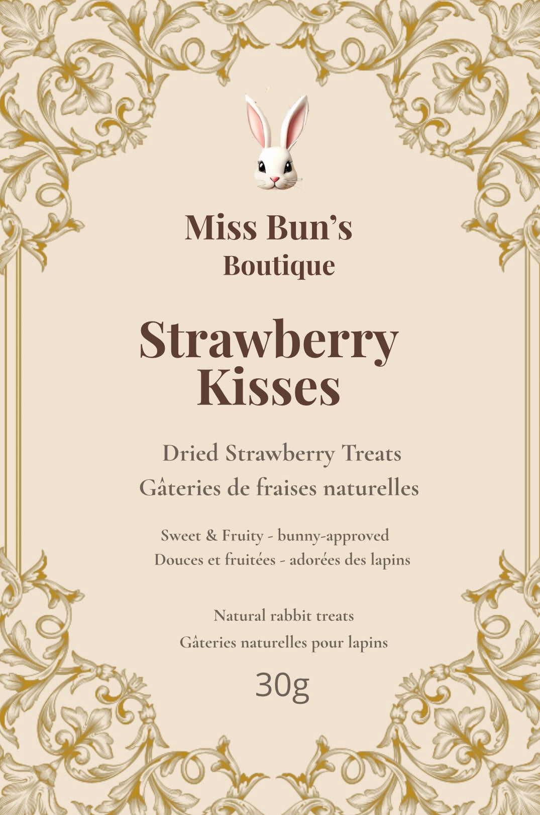 Strawberry Kisses – Natural Dried Strawberries for Rabbits (30g)