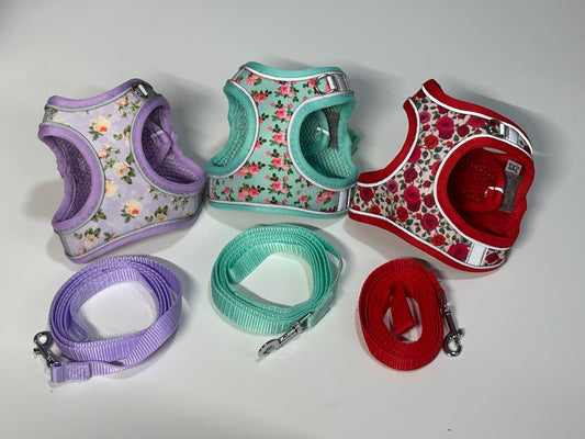 Reflective Floral Rabbit Harness Set – XXS Adjustable + Leash
