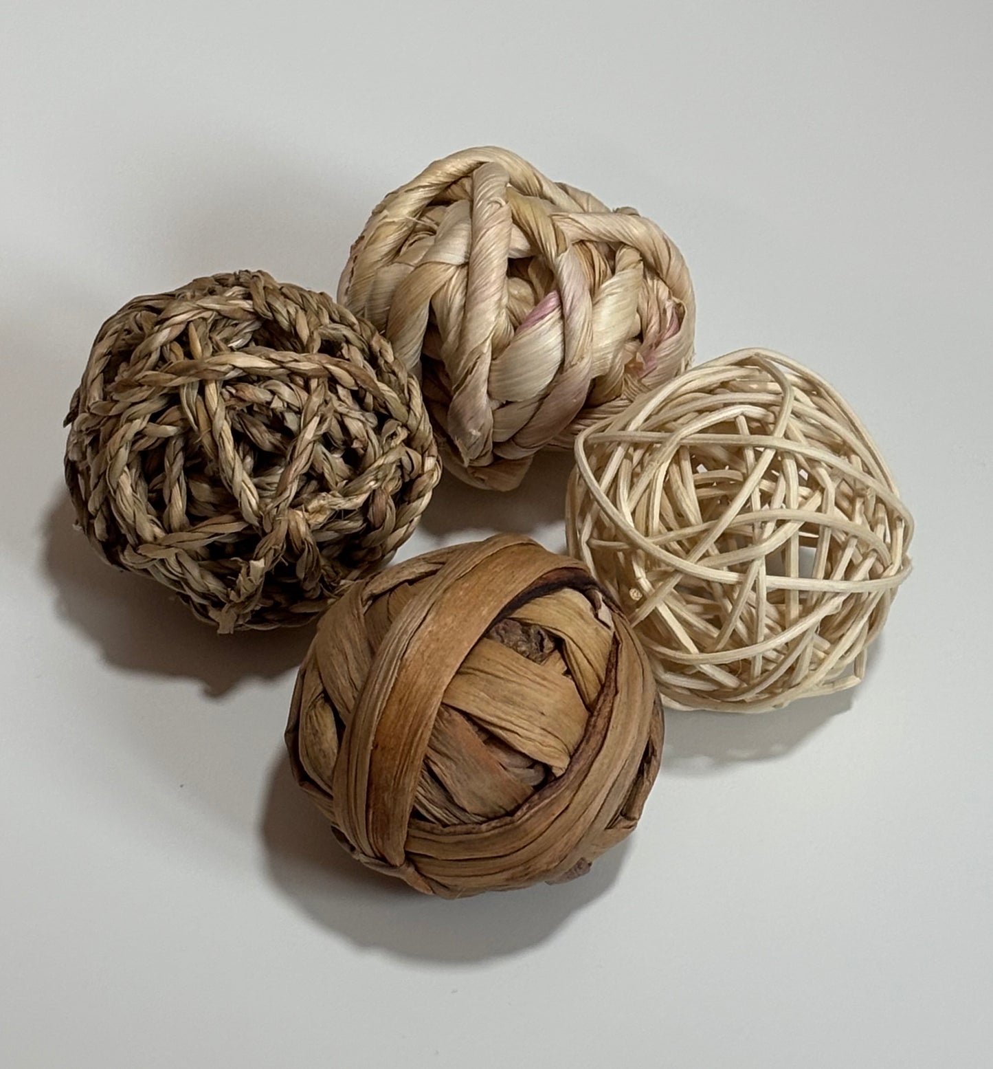 Natural Chew Balls for Rabbits – Seagrass, Corn Leaf & Rattan | Sold Individually or in Set of 4