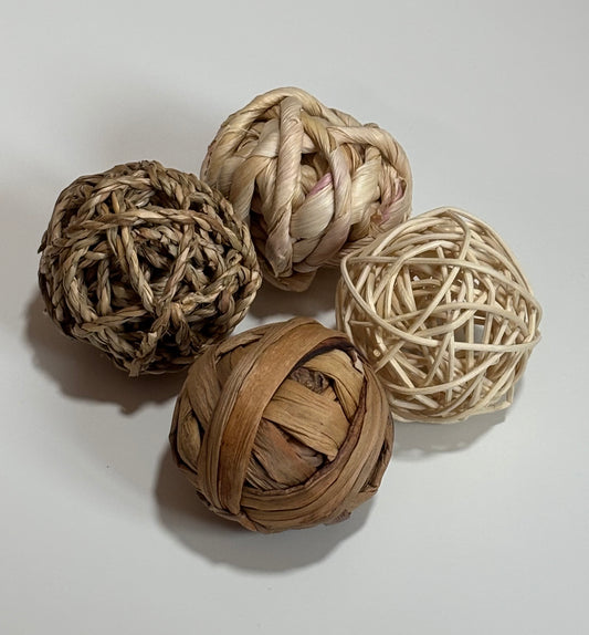 Natural Chew Balls for Rabbits – Seagrass, Corn Leaf & Rattan | Sold Individually or in Set of 4