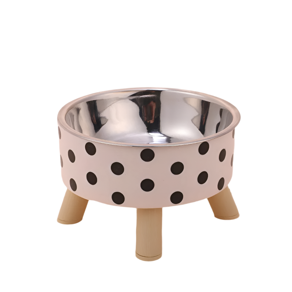 Gamelle pour lapin en acier inoxydable – Mangeoire antidérapante avec intérieur amovible (motifs à pois et à carreaux)