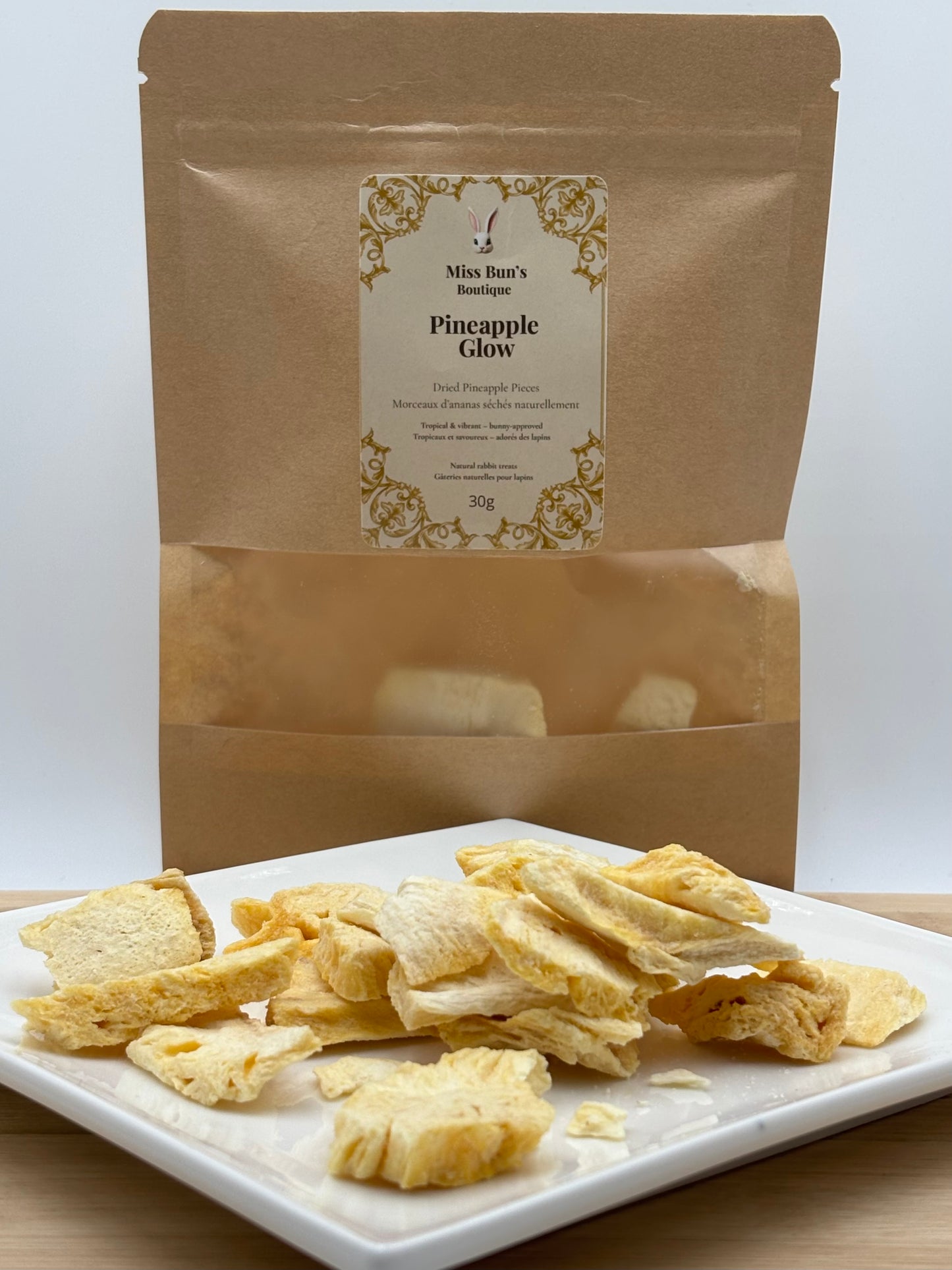 Pineapple Glow – Morceaux d'ananas séchés naturels pour lapins (30 g)
