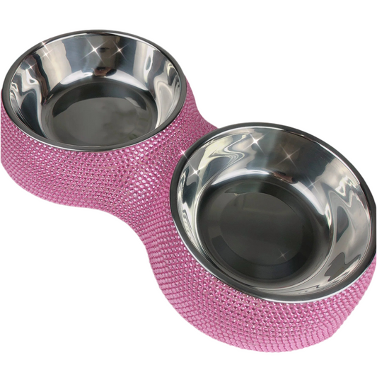 Luxury Bunny Bowl – Bling Double Feeder with Rhinestones & Steel