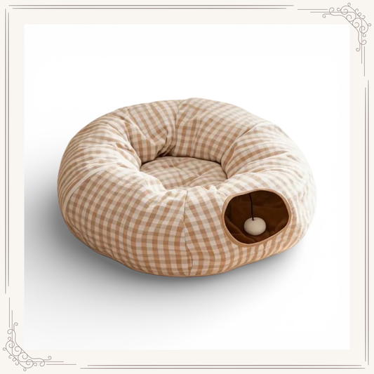 Lit tunnel rond avec coussin – Cachette pliable pour lapins