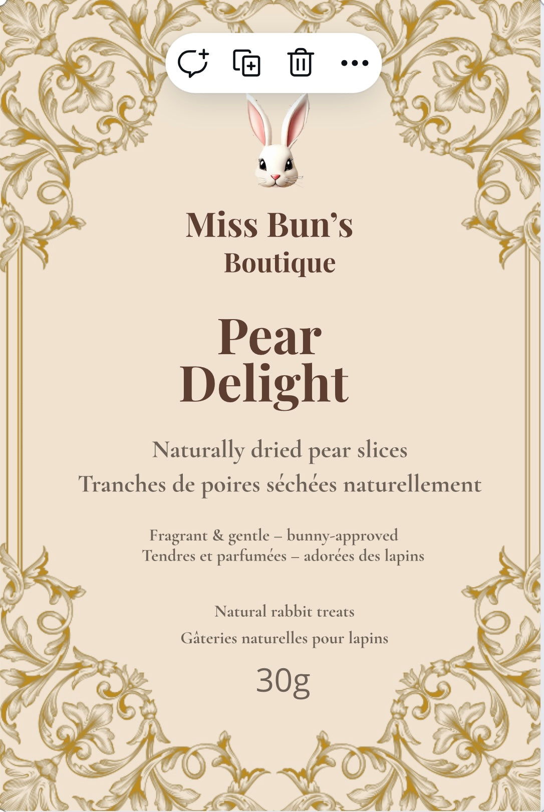 Pear Delight – Natural Dried Pear Slices for Rabbits (30g)