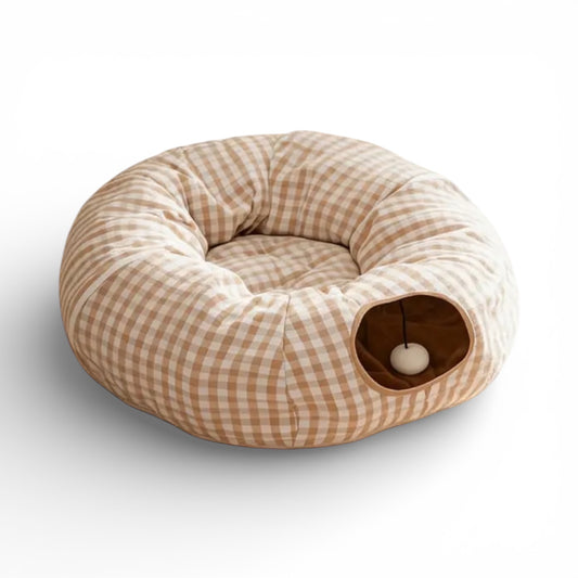 Lit tunnel rond avec coussin – Cachette pliable pour lapins