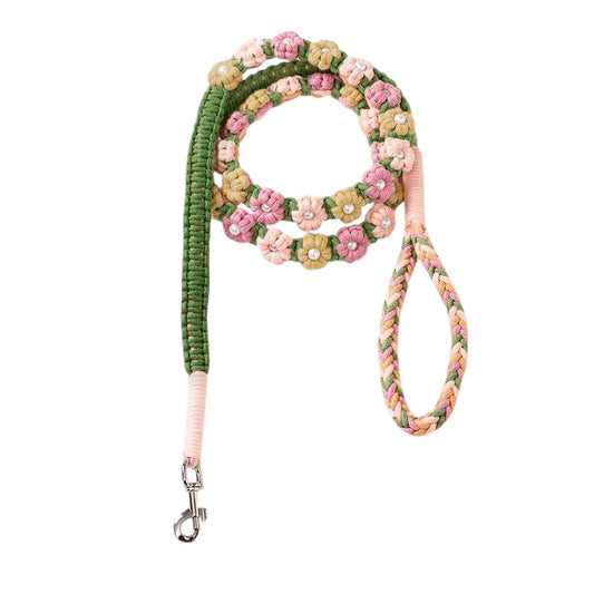 Handmade Floral Leash – Durable Braided Rope for Small Pets