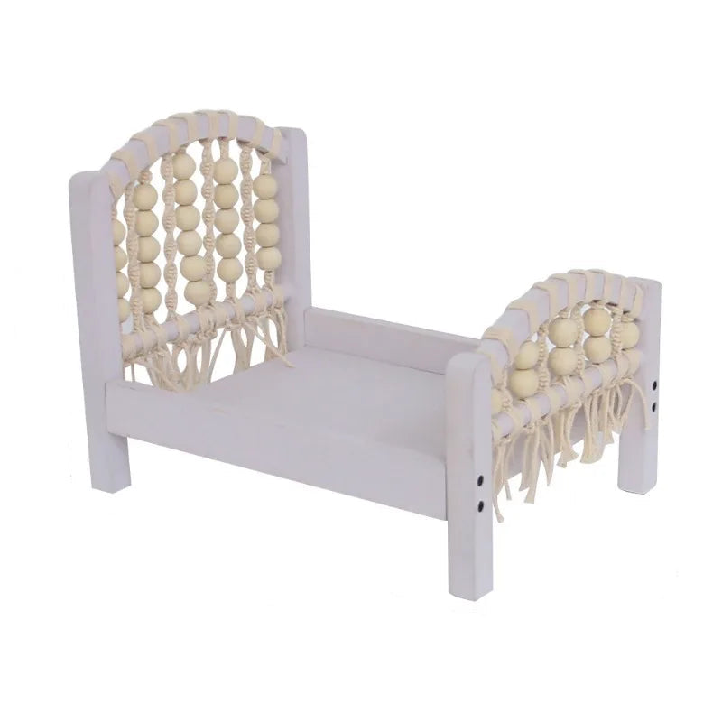 Retro Wooden Beaded Rabbit Bed – Hand-Woven Crib for Bunny Posing & Photoshoots