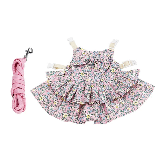 Cute Floral Harness Dress with Leash - Adjustable Summer Outfit for Rabbit
