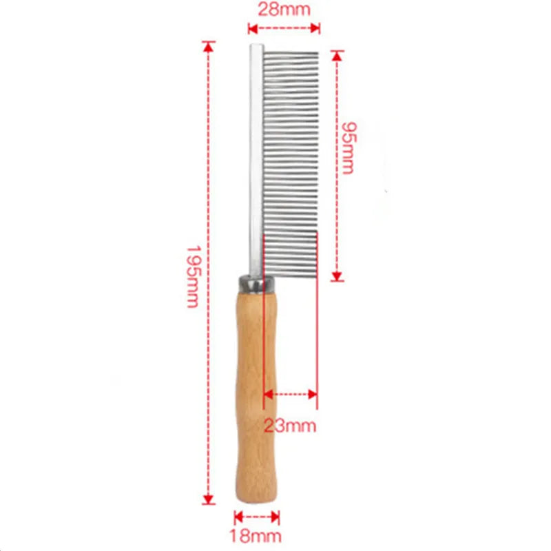 Stainless Steel Rabbit Comb – Dual-Sided Grooming Tool with Bamboo Handle