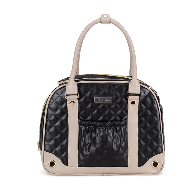 Black fashion rabbit carri, portable travel handbag for small pets. Breathable, secure, and stylish designfor comfortable transport.