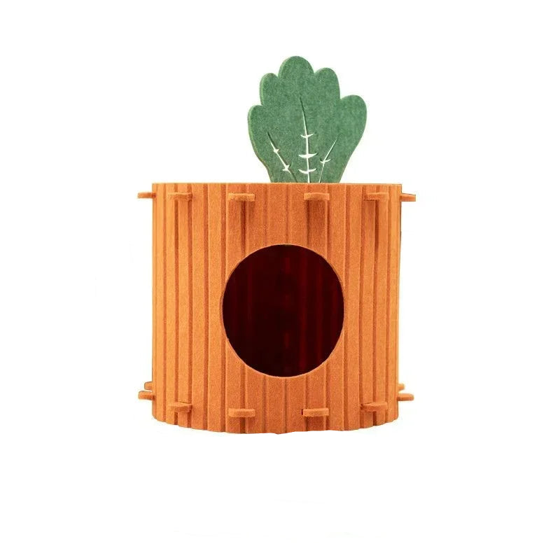 Cachette en feutre en forme de carotte pour lapins – Lit semi-fermé pour lapins 