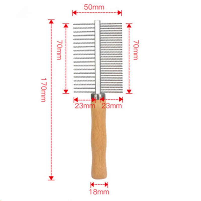 Stainless Steel Rabbit Comb – Dual-Sided Grooming Tool with Bamboo Handle
