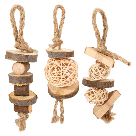 Jouets à mâcher en bois pour lapin – Ensemble de 3 molaires pour le soin des dents et le soulagement de l'ennui 