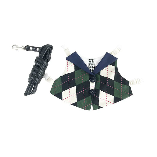 Preppy Style Rabbit Harness and Leash Set - Adjustable Bunny Vest for Outdoor Walks