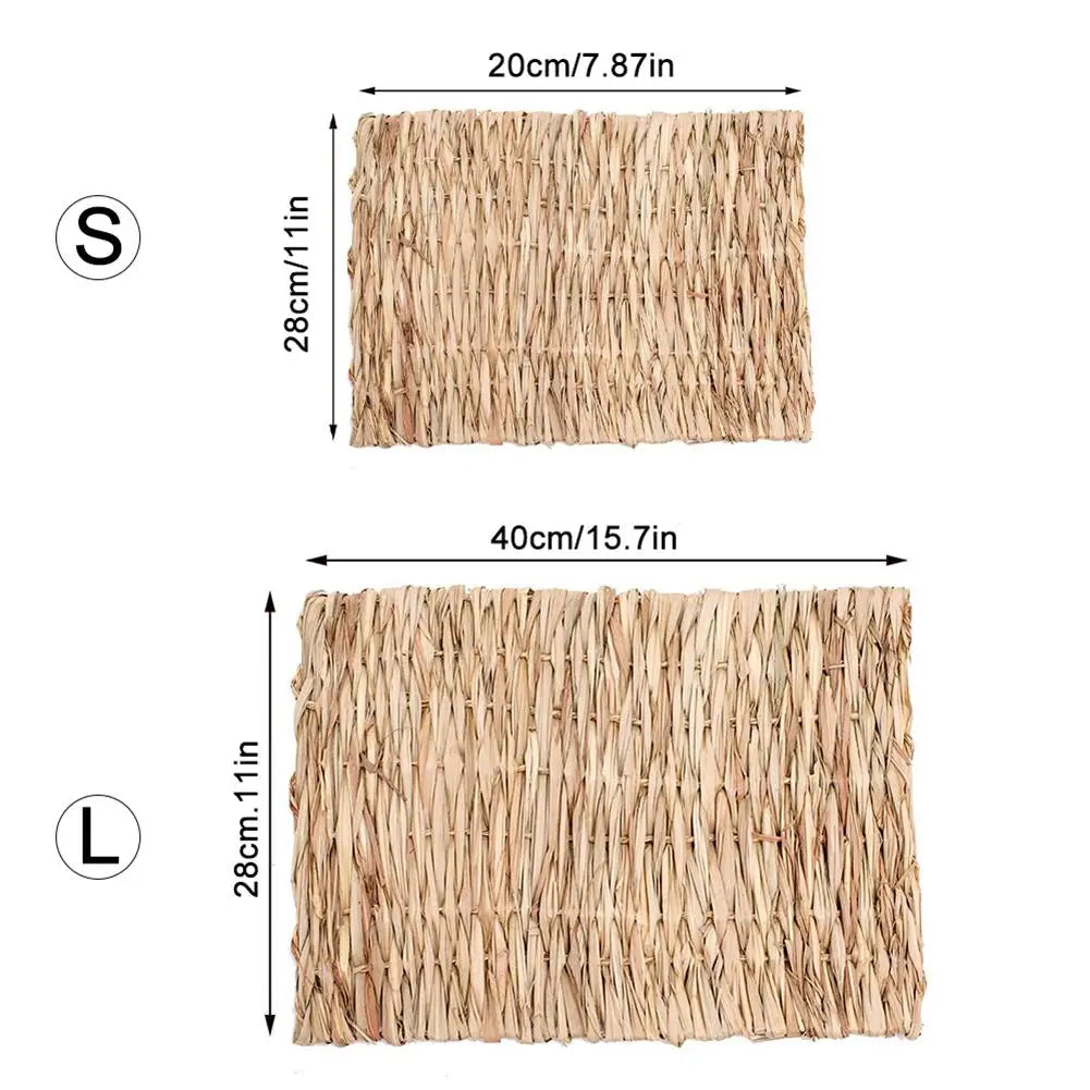 Tapis d'herbe tissée pour lapins – Litière naturelle à mâcher pour petits animaux 