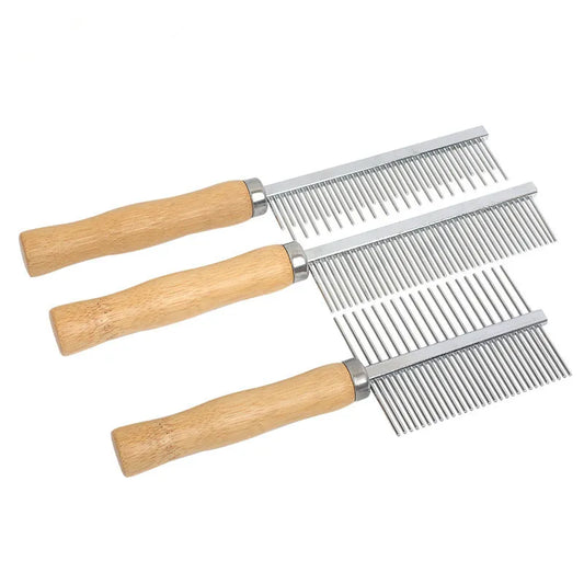 Peigne à lapin en acier inoxydable – Outil de toilettage double face avec manche en bambou